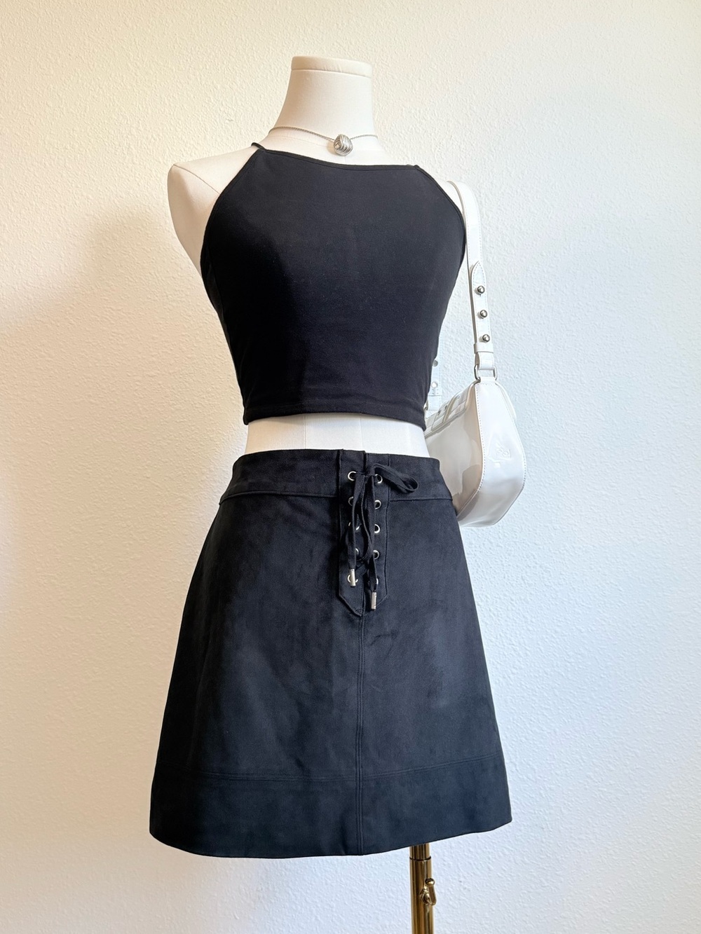Y2K Abercrombie & Fitch Lace Up Mini Skirt Faux Suede Boho Chic Feminine